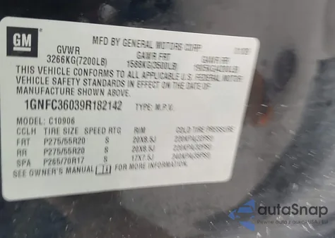 2009 Chevrolet Suburban 1500 Ltz z USA, uszkodzony, nr VIN 1GNFC36039R182142